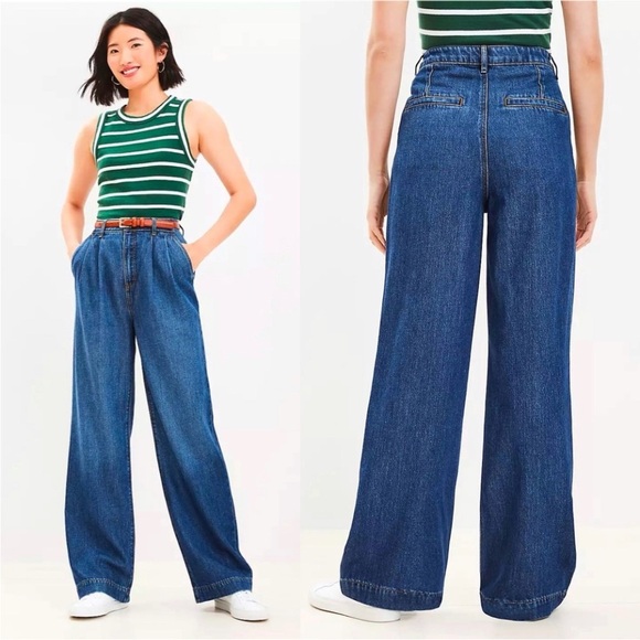 LOFT Denim - Loft Palazzo Jeans Woman 29/8 
Blue Dark Wash
Wide Leg Baggy Pleated Jeans